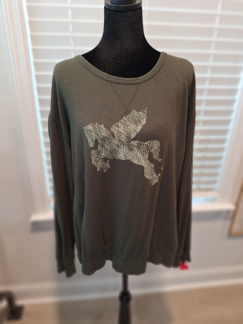 Idyllwind Olive Green Crewneck Sweater with Metallic Pegasus